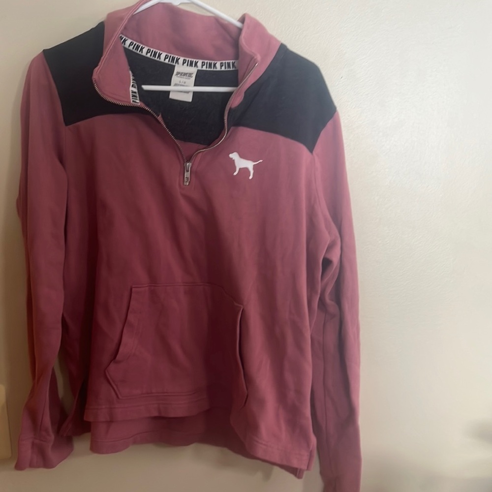 Victoria's Secret Pink Perfect Quarter Zip Sweatshirt Large small flaw